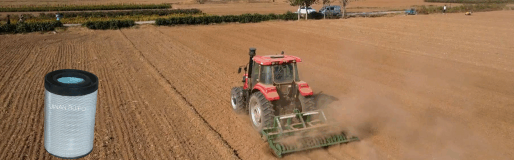 Agricultural machinery is working in the fields