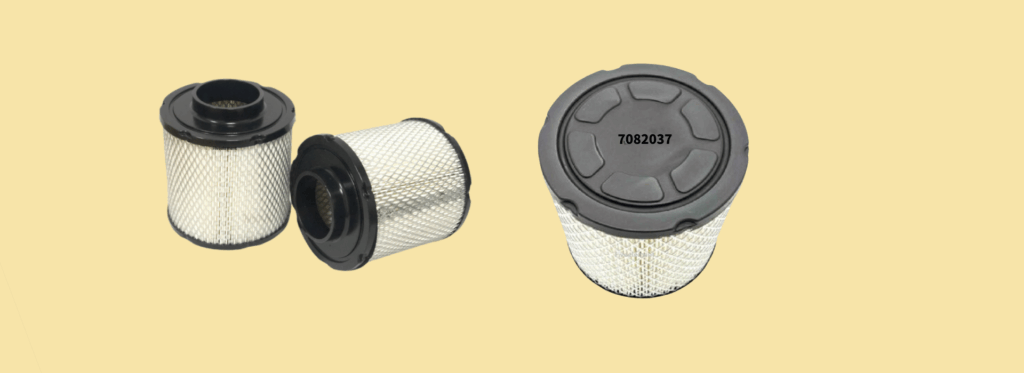 7082037 Air Filter: A Reliable Alternative To Protect Generator Sets 2 Cylindrical 7082037 air filter standing upright on a light yellow background with bold dark gray text, highlighting its industrial aftermarket design.