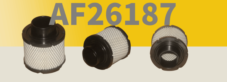 The air filter AF26187 on a yellow and light black back ground
