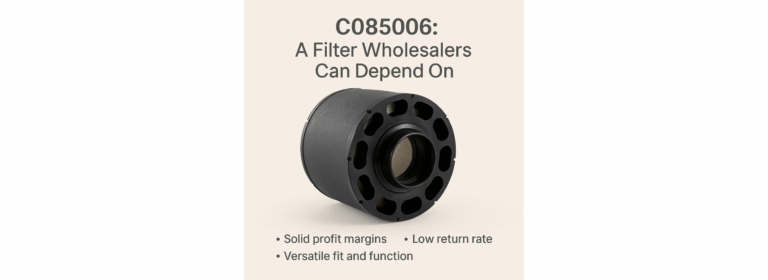 C085006 air filter replacement for diesel equipment, shown in a clean studio setting, designed for heavy-duty use and wholesale distribution.