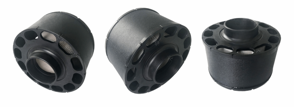 Heavy-duty air filters including C055003, C055002, C045002, and C045001 designed for diesel engines, forklifts, and compressors