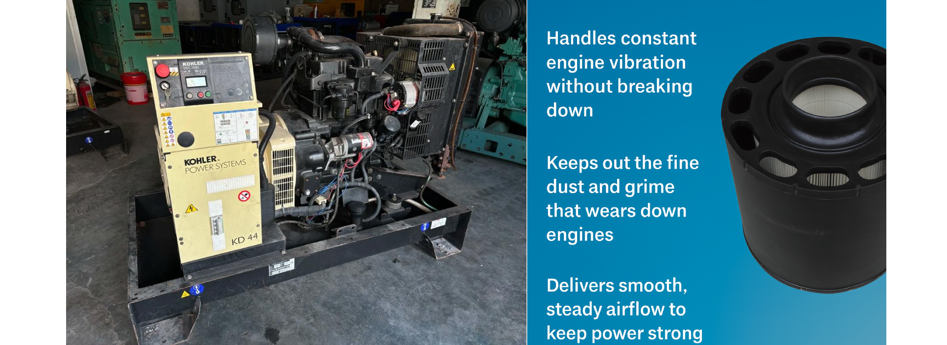 Top view of the 88290014-486 heavy-duty diesel engine air filter with high-efficiency pleated media and reinforced PU housing.