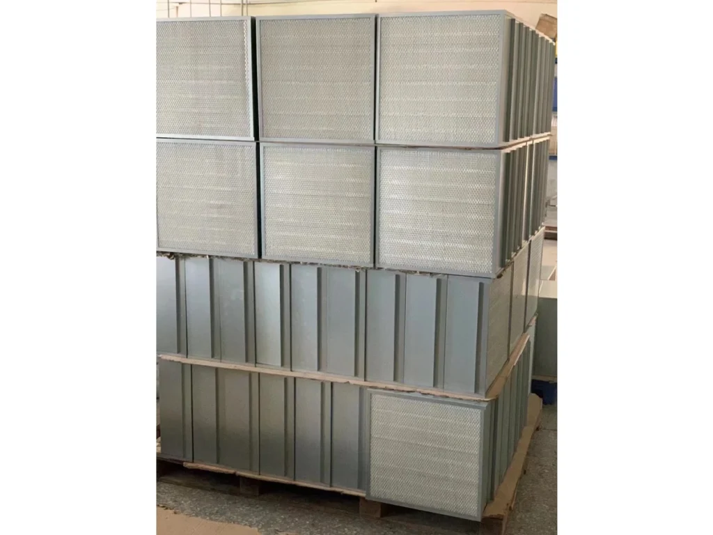 Heavy-duty air filters stacked for inspection