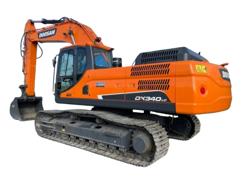 Doosan DX340 excavator showing the engine air filter housing