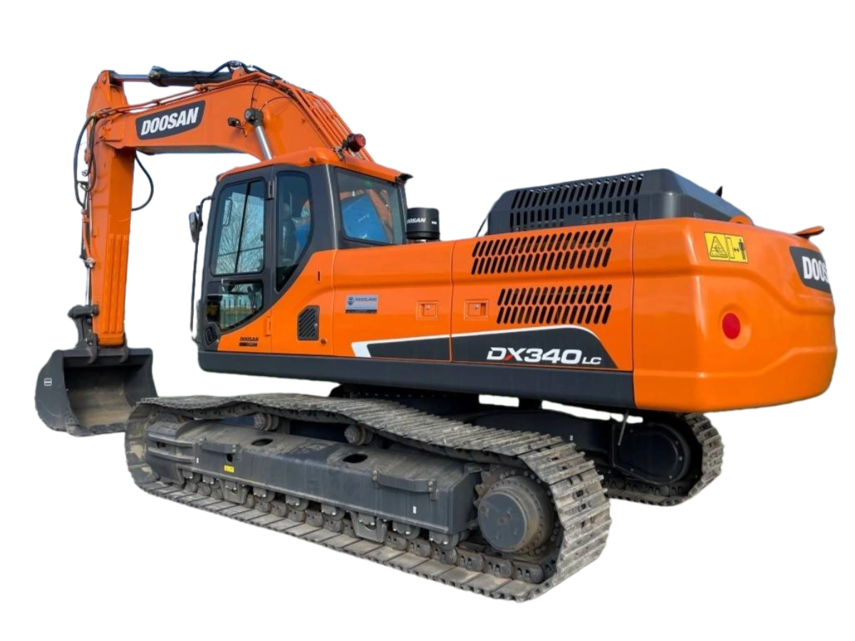 Doosan DX340 excavator showing the engine air filter housing