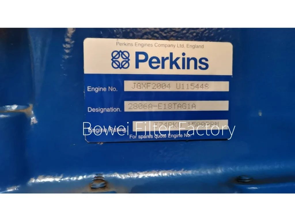 Diesel generator engine nameplate information