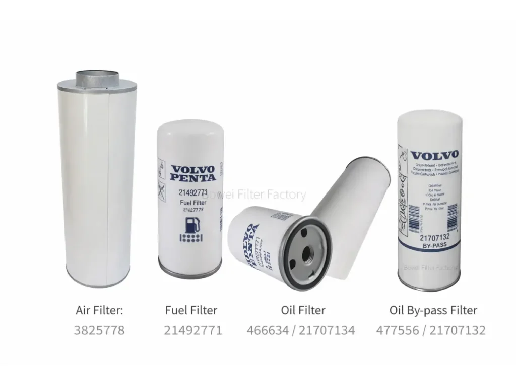 Complete filter set for Volvo diesel generator including air oil fuel and bypass filters