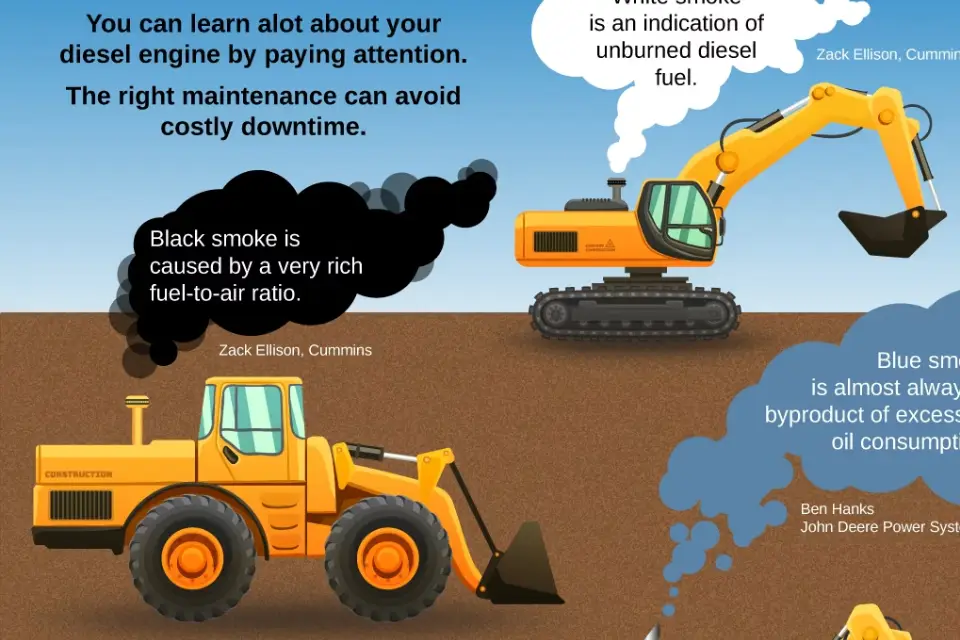 black smoke from diesel engine caused by clogged air filter in heavy equipment