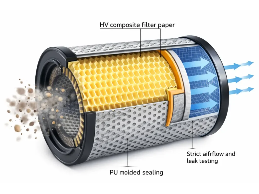 air filter structure for diesel generator showing filtration layers and airflow system