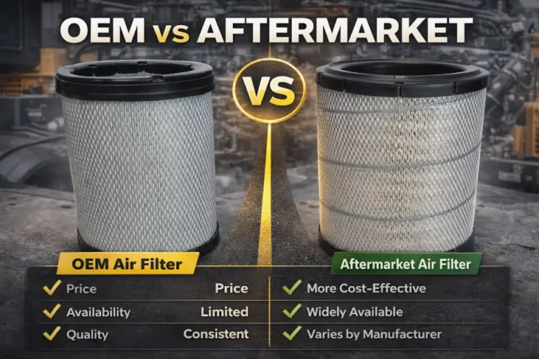 OEM vs aftermarket diesel engine air filter comparison showing differences in price availability and quality