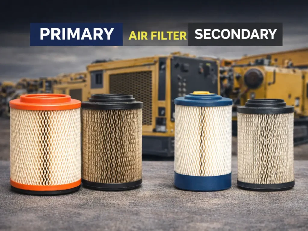 primary vs secondary air filter comparison for diesel engine showing clean and clogged filters